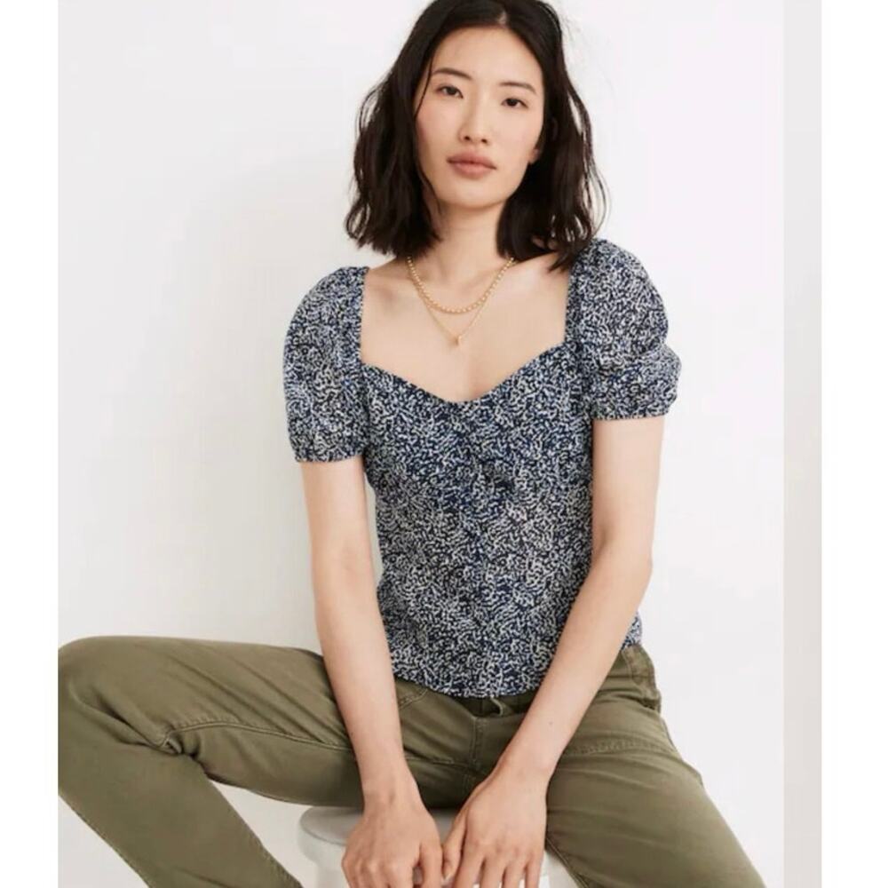 🌻2/$20 Madewell Size 4 Sweetheart Top Blouse Bengali Blockprint Cropped Fit